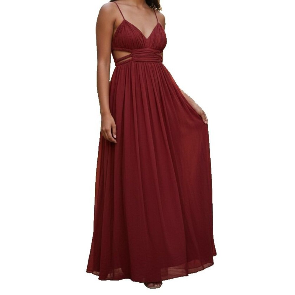 Free People Red Chiffon Greek Goddess Maxi Dress Gown Size 2 Whimsical RARE